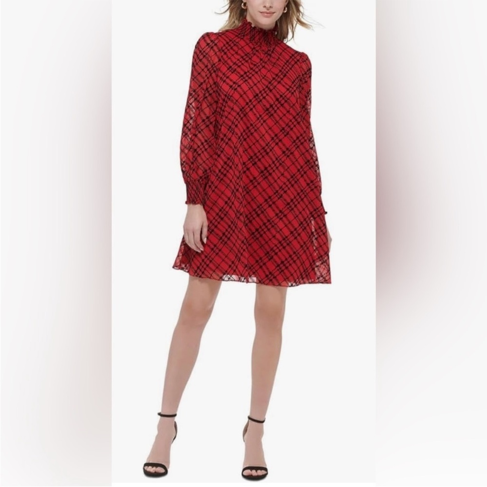 Tommy Hilfiger Plaid Red and Black Long Sleeve Dress